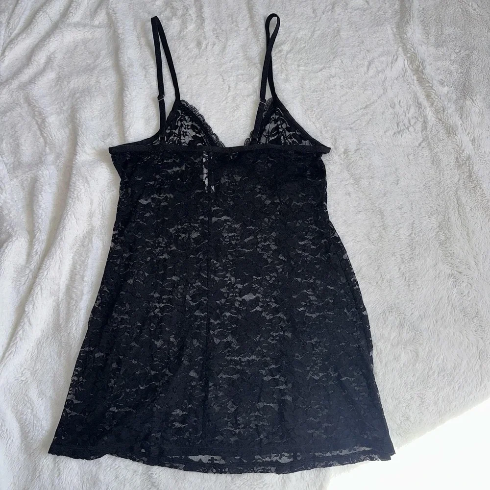 Gilligan‎ & O'Malley Lace Chemise Slip Dress M Black Sheer Lingerie Mini
